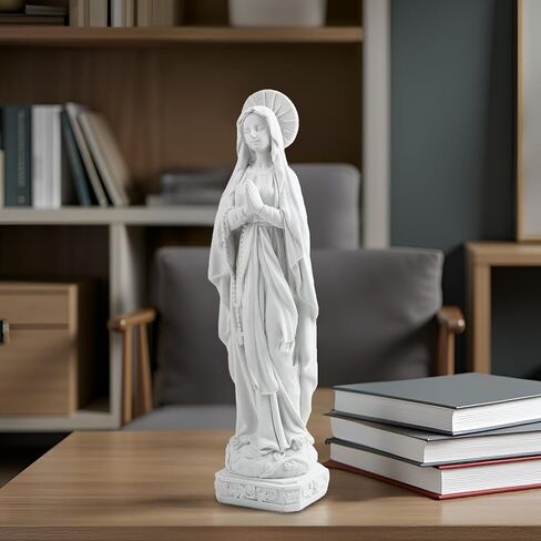 تمثال مريم العذراء - 10.98 "راتنج أبيض تمثال سيدة لورديس ، النحت الديني الكاثوليكي لغرفة الصلاة ، مذبح ، المنزل أو الكنيسة ، تمثال الأم مادونا المبارك in Kuwait