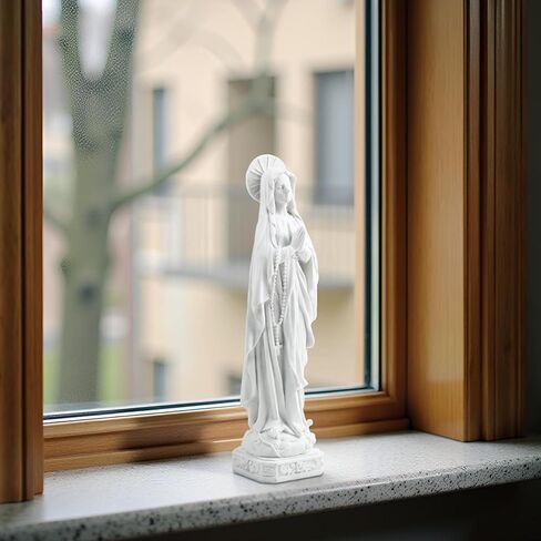 تمثال مريم العذراء - 10.98 "راتنج أبيض تمثال سيدة لورديس ، النحت الديني الكاثوليكي لغرفة الصلاة ، مذبح ، المنزل أو الكنيسة ، تمثال الأم مادونا المبارك in Kuwait