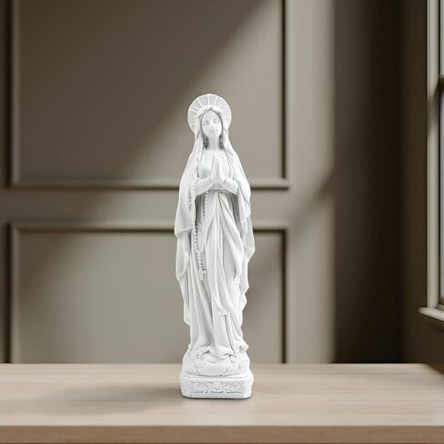 تمثال مريم العذراء - 10.98 "راتنج أبيض تمثال سيدة لورديس ، النحت الديني الكاثوليكي لغرفة الصلاة ، مذبح ، المنزل أو الكنيسة ، تمثال الأم مادونا المبارك in Kuwait