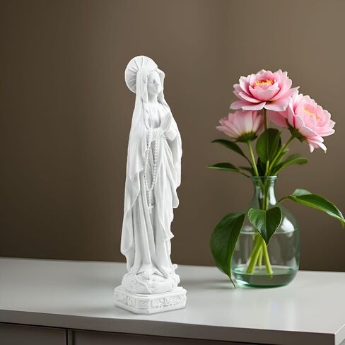 تمثال مريم العذراء - 10.98 "راتنج أبيض تمثال سيدة لورديس ، النحت الديني الكاثوليكي لغرفة الصلاة ، مذبح ، المنزل أو الكنيسة ، تمثال الأم مادونا المبارك in Kuwait