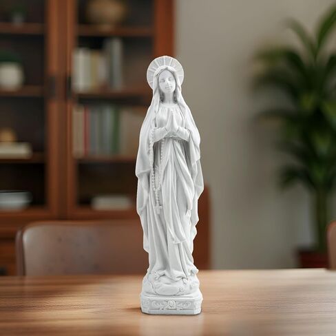 تمثال مريم العذراء - 10.98 "راتنج أبيض تمثال سيدة لورديس ، النحت الديني الكاثوليكي لغرفة الصلاة ، مذبح ، المنزل أو الكنيسة ، تمثال الأم مادونا المبارك in Kuwait