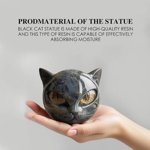 Luxury Black Cat Stone Sculpture – Elegant Home Décor & Gift-Ready Art Piece, Hand-Carved Crystals and Healing Stones Carved, for Cat Lovers (1*pcs) in Saudi Arabia
