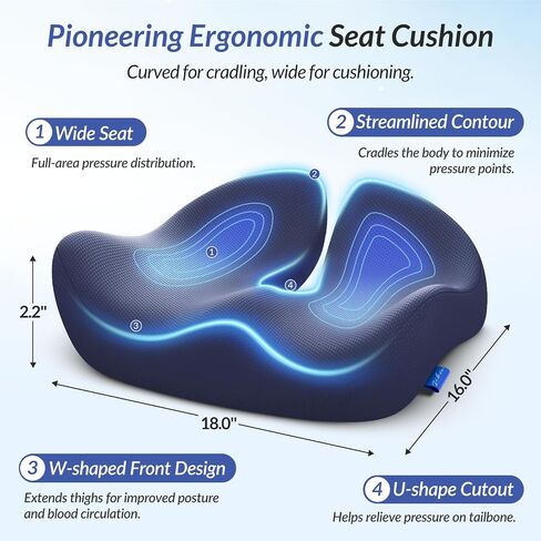 ZIKEE Pioneering Pressure Relief Seat Cushion, Egonomically Curved Office Chair Cushion for Hemorrhoids, Sciatica, Tailbone and Back Pain Relief, Non-Slip Premium Memory Foam Cushion for Car Seat in Saudi Arabia