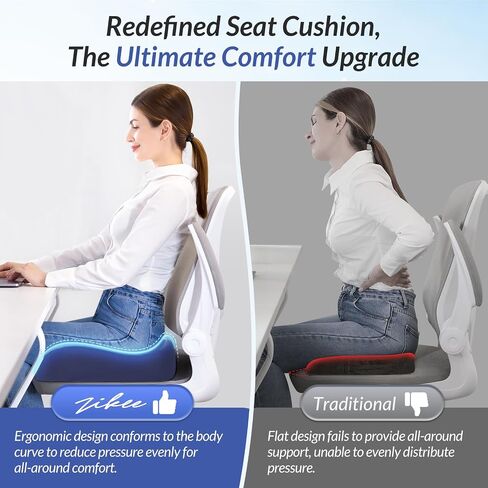 ZIKEE Pioneering Pressure Relief Seat Cushion, Egonomically Curved Office Chair Cushion for Hemorrhoids, Sciatica, Tailbone and Back Pain Relief, Non-Slip Premium Memory Foam Cushion for Car Seat in Saudi Arabia