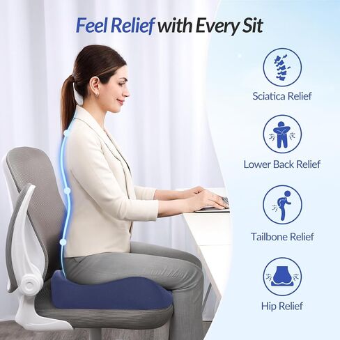 ZIKEE Pioneering Pressure Relief Seat Cushion, Egonomically Curved Office Chair Cushion for Hemorrhoids, Sciatica, Tailbone and Back Pain Relief, Non-Slip Premium Memory Foam Cushion for Car Seat in Saudi Arabia