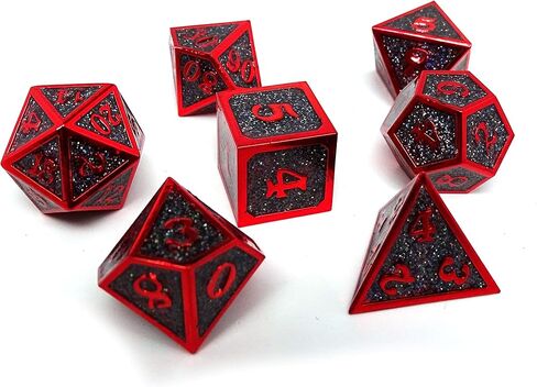 Heroic Dice of Metallic Luster - 7 Piece Metal Polyhedral Dice Collection (Black with Orange Font) in Kuwait