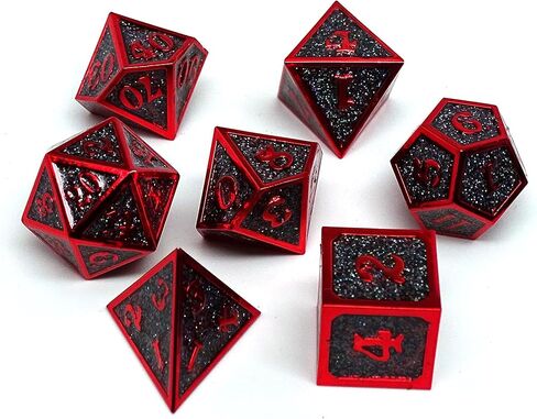 Heroic Dice of Metallic Luster - 7 Piece Metal Polyhedral Dice Collection (Black with Orange Font) in Kuwait