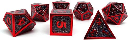 Heroic Dice of Metallic Luster - 7 Piece Metal Polyhedral Dice Collection (Black with Orange Font) in Kuwait