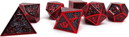 Heroic Dice of Metallic Luster - 7 Piece Metal Polyhedral Dice Collection (Black with Orange Font) in Kuwait
