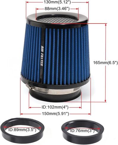 3" 3.5" 4" Inlet Car Replacement Cold Air Intake Filter 76mm 89mm 102mm 3 Sizes in 1 High Flow Performance Cone Air Filter (Red) in Saudi Arabia