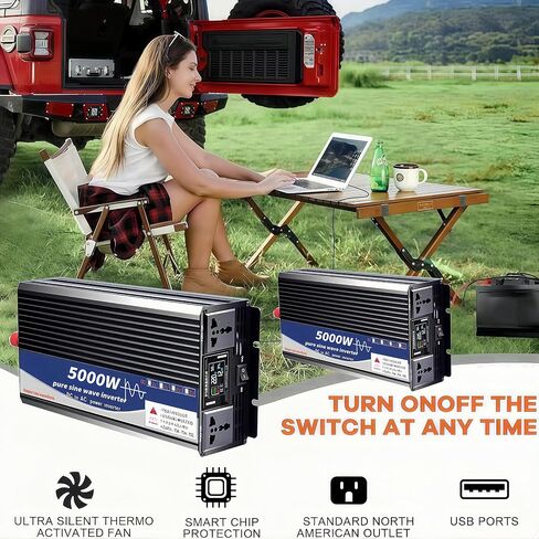 3500W POWER UNVERTER 72V DC إلى 110 فولت AC مع شاشة LED منافذ AC مزدوجة المعجبين المزدوجة التي تشع ل RV و CAMP والقوارب والطوارئ المحمولة محمولة محمولة موجة الجيب النقي (شاشة LED ، 3500W 72V) in Kuwait