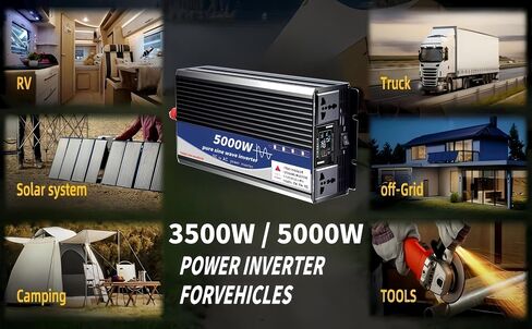 3500W POWER UNVERTER 72V DC إلى 110 فولت AC مع شاشة LED منافذ AC مزدوجة المعجبين المزدوجة التي تشع ل RV و CAMP والقوارب والطوارئ المحمولة محمولة محمولة موجة الجيب النقي (شاشة LED ، 3500W 72V) in Kuwait