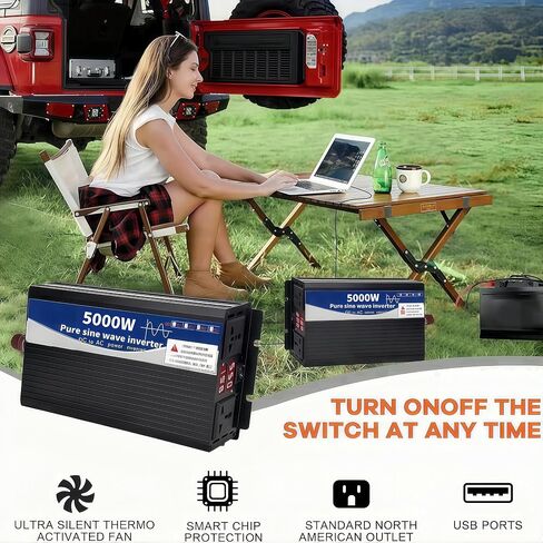 3500W POWER UNVERTER 72V DC إلى 110 فولت AC مع شاشة LED منافذ AC مزدوجة المعجبين المزدوجة التي تشع ل RV و CAMP والقوارب والطوارئ المحمولة محمولة محمولة موجة الجيب النقي (شاشة LED ، 3500W 72V) in Kuwait