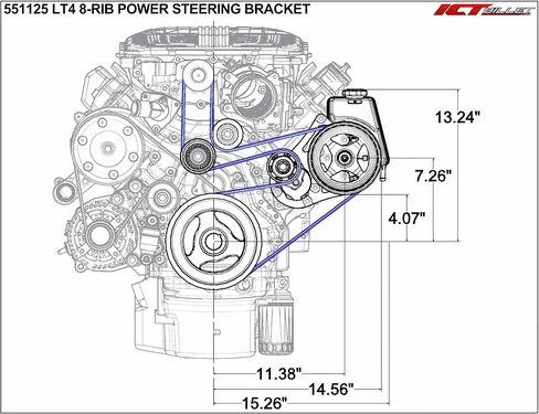 ICT Billet Power Steering Pump Bracket Compatible with LT4 8 Rib Supercharger - Type 2 - Swap Kit Mechanical Steering Designed & Manufactured in The USA Bare Billet Aluminum 551125-1 in Saudi Arabia