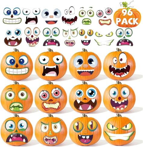OuMuaMua 48 Pack Halloween Pumpkin Decorating Craft Stickers Mini Make 48 Small Pumpkin Face Stickers Monster Stickers for Halloween Kids Toddlers Treats Party Favors Supplies 24 Sheets in Saudi Arabia