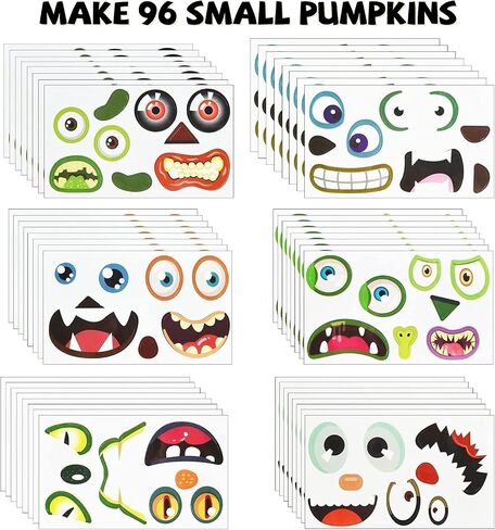 OuMuaMua 48 Pack Halloween Pumpkin Decorating Craft Stickers Mini Make 48 Small Pumpkin Face Stickers Monster Stickers for Halloween Kids Toddlers Treats Party Favors Supplies 24 Sheets in Saudi Arabia