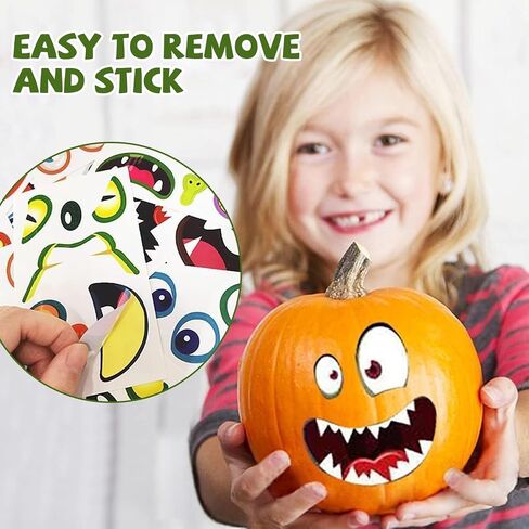 OuMuaMua 48 Pack Halloween Pumpkin Decorating Craft Stickers Mini Make 48 Small Pumpkin Face Stickers Monster Stickers for Halloween Kids Toddlers Treats Party Favors Supplies 24 Sheets in Saudi Arabia