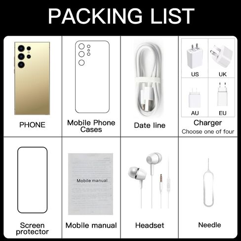 هاتف C24 Ultra Unlocked ، 8GB+256GB MEMORY Android 14.0 الهاتف الذكي ، 6.8 "HD الهاتف الخليوي ، 6800mAh Battey/Octa Core CPU/Face ID/GPS/Dual Sim 5G الهاتف (أسود) in Kuwait