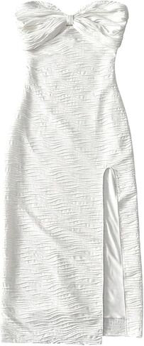 SHENHE Women's Knit Bodycon Dress Strapless Split Hem Knot Front Textured Summer Party Long Tube Dresses in Saudi Arabia