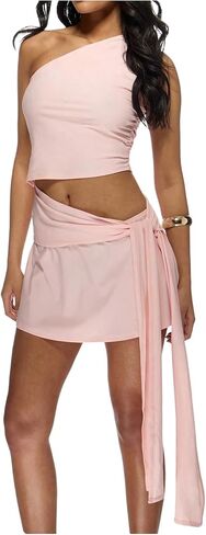 Verdusa Women's Cut Out One Shoulder Bodycon Dresses Ruched Tie Knot Mini Dress in Saudi Arabia