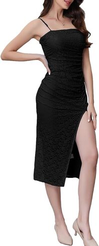 Women's 2025 Floral Lace Sleeveless Side Split Long Dresses Slim Fit Party Maxi Dress in Saudi Arabia