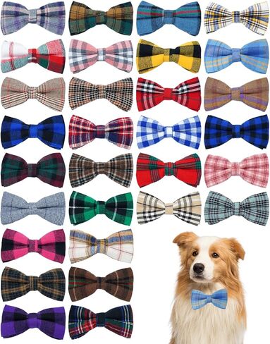 PET SHOW 50Pcs Plaided Large Dog Bow Ties Dog Bowties Doggies Bulk for Medium Big Pet Collar Attachment for Girl Boy Cat Kitten Summer Valentines Holiday Christmas Birthday Wedding Costumes in Kuwait