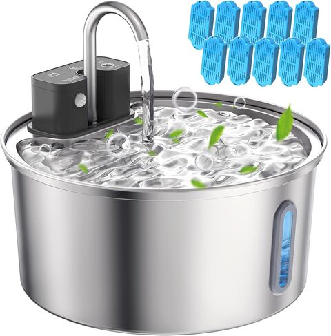 Wireless Cat Water Fountain - 108oz/3.2L Automatic Cat Water Fountain Cordless, Stainless Steel Battery Operated Pet Fountain Rechargeable Water Dispenser for Cats, Dogs, Multiple Pets in Saudi Arabia