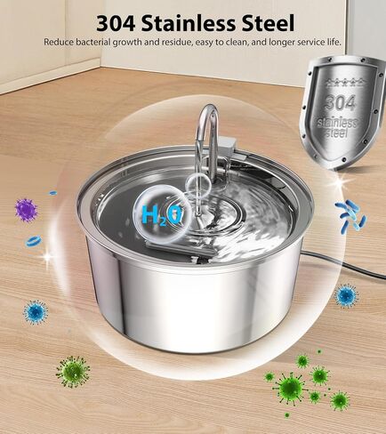Wireless Cat Water Fountain - 108oz/3.2L Automatic Cat Water Fountain Cordless, Stainless Steel Battery Operated Pet Fountain Rechargeable Water Dispenser for Cats, Dogs, Multiple Pets in Saudi Arabia