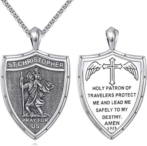Crmad Sterling Silver Silver Bather Saint Shield Netclace Pendant Necklace Denolute Gertector Jewelry Gifts for Women Men in Saudi Arabia