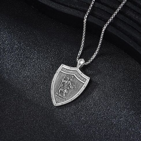 Crmad Sterling Silver Silver Bather Saint Shield Netclace Pendant Necklace Denolute Gertector Jewelry Gifts for Women Men in Saudi Arabia