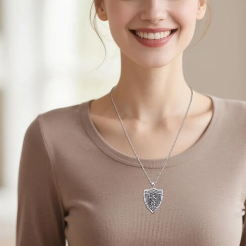 Crmad Sterling Silver Silver Bather Saint Shield Netclace Pendant Necklace Denolute Gertector Jewelry Gifts for Women Men in Saudi Arabia