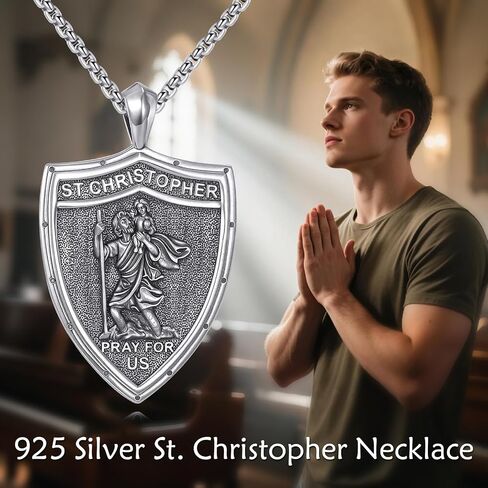 Crmad Sterling Silver Silver Bather Saint Shield Netclace Pendant Necklace Denolute Gertector Jewelry Gifts for Women Men in Saudi Arabia