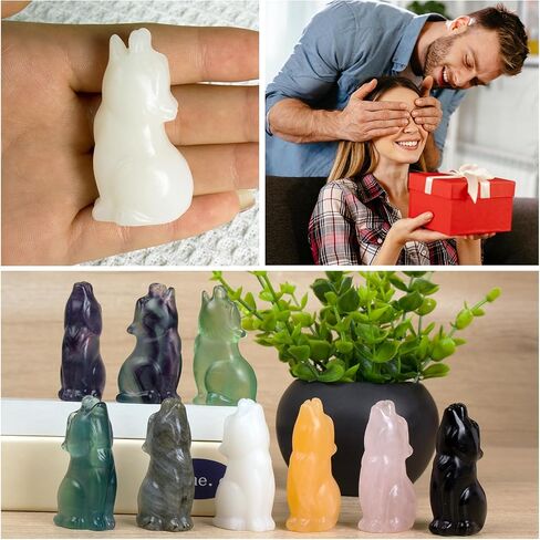 Fluorite Howling Wolf Crystal Figurines, 2.2 Inch Wolf Totem Spirit Animal Statue Decor for Home Office Desk Altar, Hand Carved Natural Healing Crystal Sculpture Gifts for Women Men in Saudi Arabia