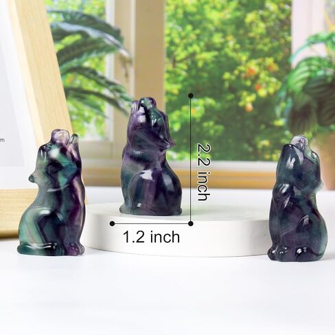 Fluorite Howling Wolf Crystal Figurines, 2.2 Inch Wolf Totem Spirit Animal Statue Decor for Home Office Desk Altar, Hand Carved Natural Healing Crystal Sculpture Gifts for Women Men in Saudi Arabia