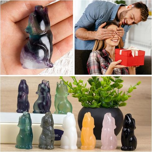 Fluorite Howling Wolf Crystal Figurines, 2.2 Inch Wolf Totem Spirit Animal Statue Decor for Home Office Desk Altar, Hand Carved Natural Healing Crystal Sculpture Gifts for Women Men in Saudi Arabia