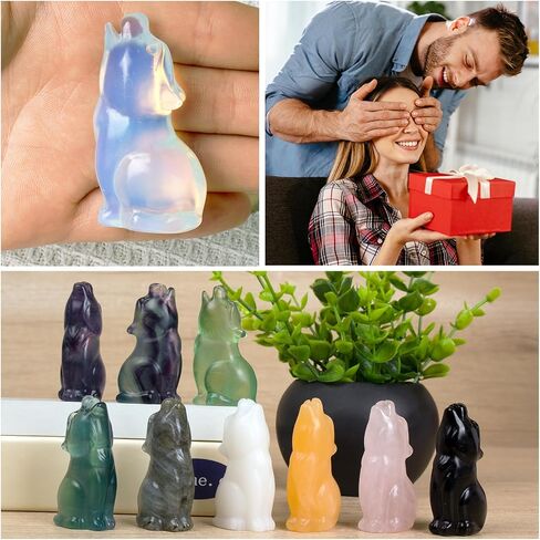 Fluorite Howling Wolf Crystal Figurines, 2.2 Inch Wolf Totem Spirit Animal Statue Decor for Home Office Desk Altar, Hand Carved Natural Healing Crystal Sculpture Gifts for Women Men in Saudi Arabia