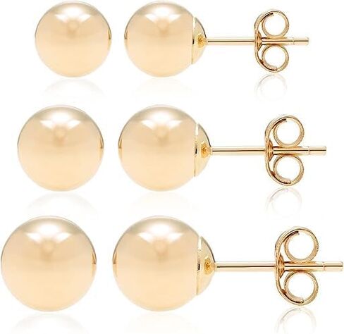 A & M 3 Pack 14K Gold Ball Stud أقراط - أقراط ذهبية خفيفة الوزن للنساء - مريحة لارتداء اليابسة اليومية مع Post Post آمنة - أحجام 3 مم - 5 مم in Saudi Arabia