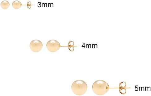 A & M 3 Pack 14K Gold Ball Stud أقراط - أقراط ذهبية خفيفة الوزن للنساء - مريحة لارتداء اليابسة اليومية مع Post Post آمنة - أحجام 3 مم - 5 مم in Saudi Arabia