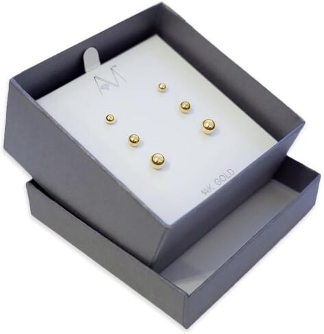 A & M 3 Pack 14K Gold Ball Stud أقراط - أقراط ذهبية خفيفة الوزن للنساء - مريحة لارتداء اليابسة اليومية مع Post Post آمنة - أحجام 3 مم - 5 مم in Saudi Arabia