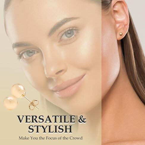 A & M 3 Pack 14K Gold Ball Stud أقراط - أقراط ذهبية خفيفة الوزن للنساء - مريحة لارتداء اليابسة اليومية مع Post Post آمنة - أحجام 3 مم - 5 مم in Saudi Arabia