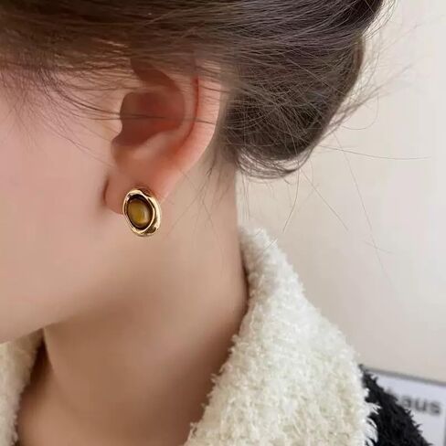 الذهب شريحة مطلية بعقدة مكتنزة هندسية DLER DANGLE TOMBITED LINK STUD أقراط للنساء مجوهرات الدائرة العصرية in Kuwait