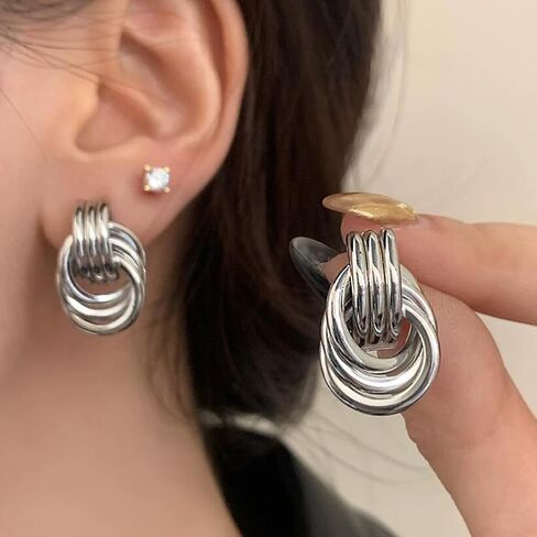 الذهب شريحة مطلية بعقدة مكتنزة هندسية DLER DANGLE TOMBITED LINK STUD أقراط للنساء مجوهرات الدائرة العصرية in Kuwait