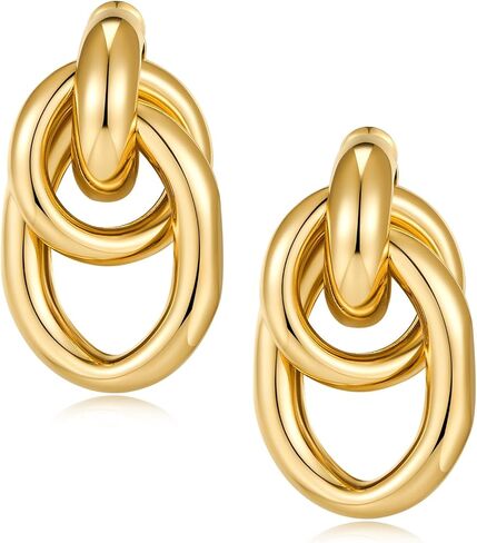الذهب شريحة مطلية بعقدة مكتنزة هندسية DLER DANGLE TOMBITED LINK STUD أقراط للنساء مجوهرات الدائرة العصرية in Kuwait