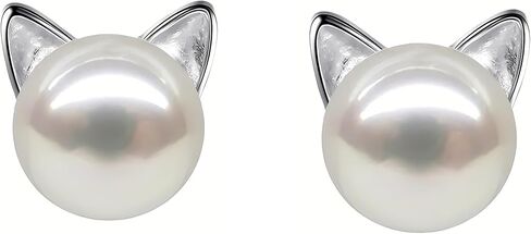Small Mini Cat Earrings, Hypoallergenic Cute Pearl Stud Earrings for Women, Silver in Saudi Arabia