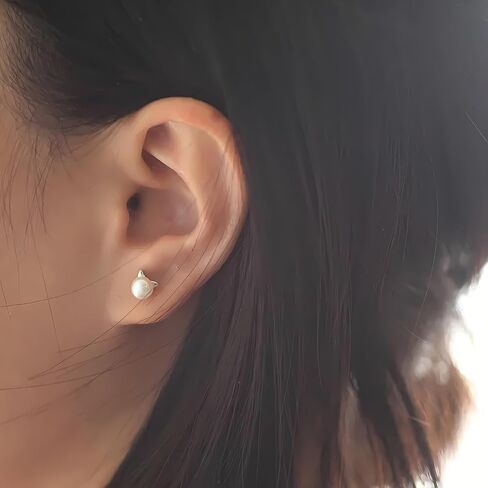 Small Mini Cat Earrings, Hypoallergenic Cute Pearl Stud Earrings for Women, Silver in Saudi Arabia
