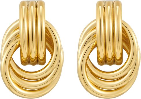 الذهب شريحة مطلية بعقدة مكتنزة هندسية DLER DANGLE TOMBITED LINK STUD أقراط للنساء مجوهرات الدائرة العصرية in Saudi Arabia
