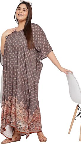 فستان Kaftan للنساء بالإضافة إلى التستر على التستر على الحجم رايون رايون كافيان ماكسي هاوس فساتين ملابس للسيدات للسيدات in Kuwait