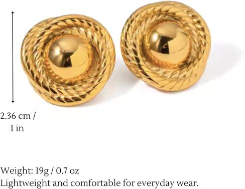 Gold Circle Rope Statement Earrings | 18K Gold Pated Stainless Steel | Hypoallergenic | Vintage Chunky Large Cute Trendy | Designer Earrings in Saudi Arabia