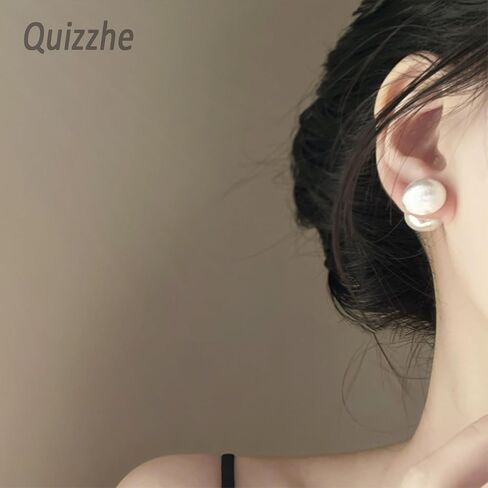 عتيقة لؤلؤة مزدوجة أقراط أقراط مزاجية لؤلؤة مزدوجة الجانبين الظهر البيان البيان الفضي غير اللامع أقراط عيد الميلاد هدايا المجوهرات للنساء in Kuwait