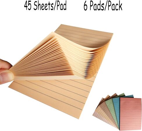 Lined Sticky Notes 4x6 Inch,6 Bright Colors Self-Stick Note Pads,Ruled Post Stickies Super Sticking Power Memo Pads,6 Pads,45 Sheets/Pad in Saudi Arabia